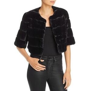 Aqua Faux Fur Bolero-Black Size Large